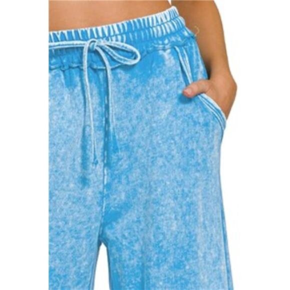 Zenana Washed French Terry Palazzo With Pockets - Picture 2 of 3